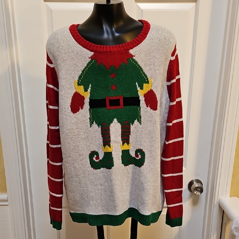 UGLY CHRISTMAS SWEATER Festive Elf Design Sweater - L